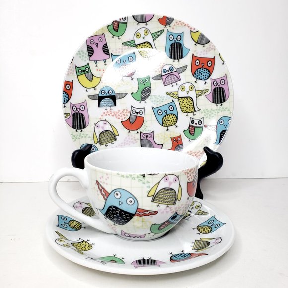 Artistic Owl Print Cup, Saucer, & Plate Set, Creative Tops - Picture 4 of 14